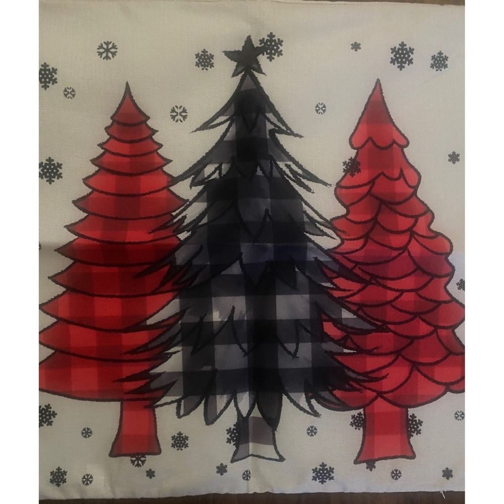 Christmas Buffalo Plaid Tree Pillow Cover Red Black Farmhouse Holiday 23inx23in